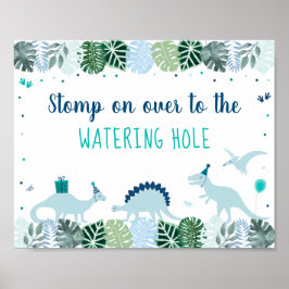 Blue Dinosaur Safari Birthday Watering Hole Sign Poster