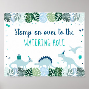 Blue Dinosaur Safari Birthday Watering Hole Sign Poster