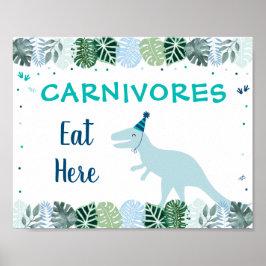 Blue Dinosaur Safari Carnivores Birthday Food Sign Poster