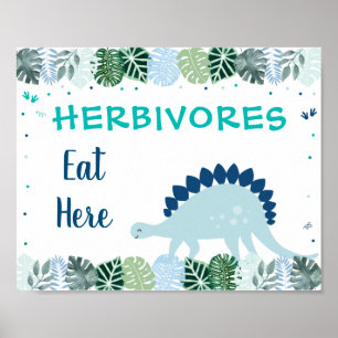 Blue Dinosaur Safari Herbivores Birthday Food Sign Poster
