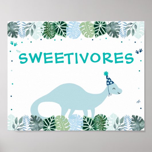Blue Dinosaur Safari Sweetivores Birthday Sign Poster (Voorkant)