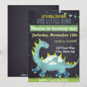 Blue Dinosaur Schaats Birthday Uitnodiging (Voorkant / Achterkant)