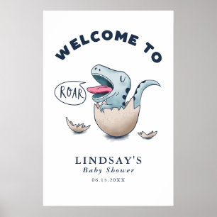 Blue Dinosaur Theme Baby shower Welkomstteken Poster