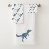 Blue Dinosaur Trex Badhanddoek Set Bad Handdoek (Insitu)