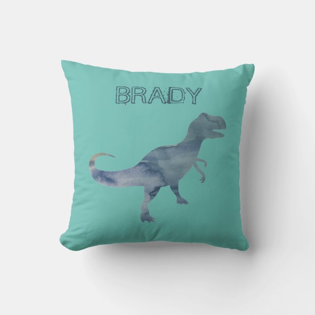 Blue Dinosaur Trex Custom Name Sierkussen (Voorkant)