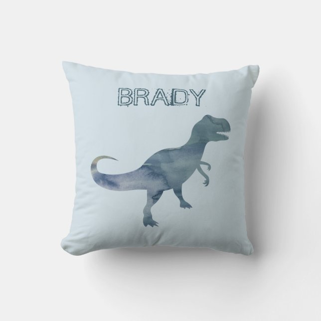 Blue Dinosaur Trex Custom Name Sierkussen (Voorkant)