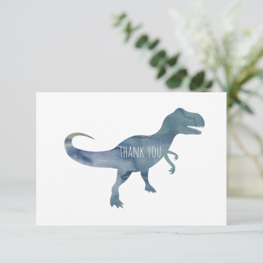 Blue Dinosaur Trex Flat Bedankt Card (Staand voorkant)