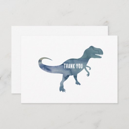 Blue Dinosaur Trex Flat Bedankt Card (Voorkant / Achterkant)