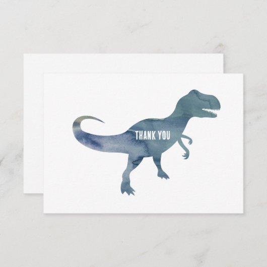 Blue Dinosaur Trex Flat Bedankt Card (Voorkant / Achterkant)