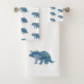 Blue Dinosaur Triceratops Bath Towel Set Bad Handdoek (Insitu)
