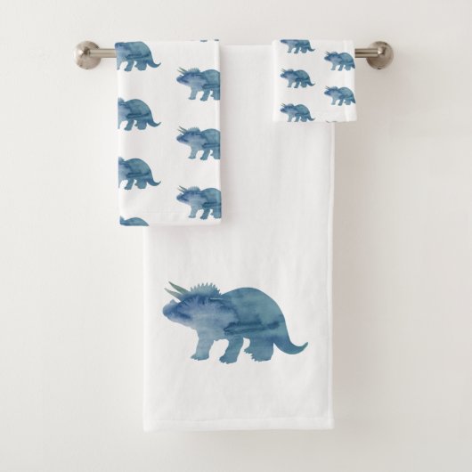 Blue Dinosaur Triceratops Bath Towel Set Bad Handdoek (Insitu)
