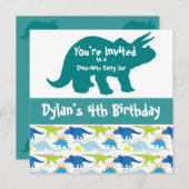 Blue Dinosaur Triceratops Birthday Invitation Kaart (Voorkant / Achterkant)