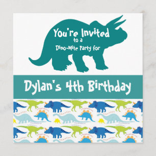 Blue Dinosaur Triceratops Birthday Invitation Kaart