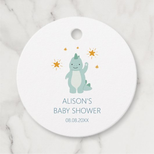 Blue Dinosaur Twinkle Star Baby Boy Bedankjes Labels (Voorkant)