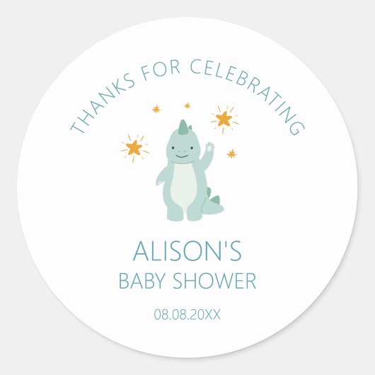Blue Dinosaur Twinkle Star Baby Boy Ronde Sticker