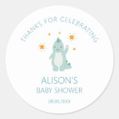 Blue Dinosaur Twinkle Star Baby Boy Ronde Sticker (Voorkant)