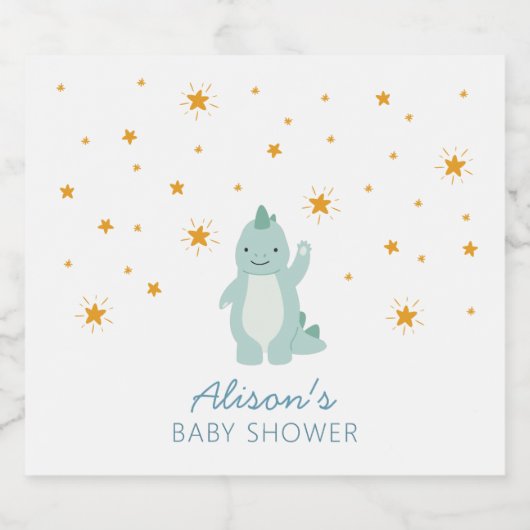 Blue Dinosaur Twinkle Star Baby shower Boy Bier Etiket (Enkel label)