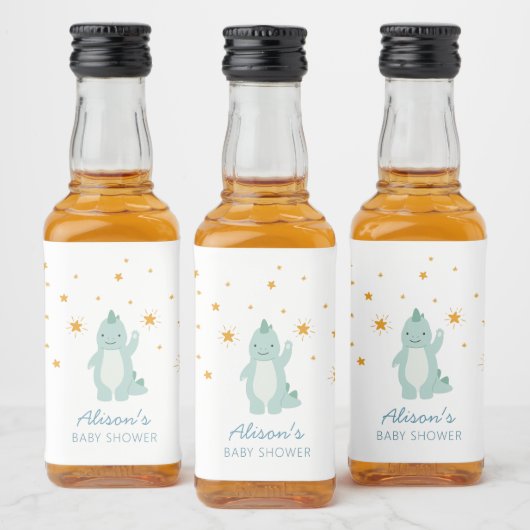 Blue Dinosaur Twinkle Star Baby shower Boy Mini Likeurfles Etiket (Flessen)