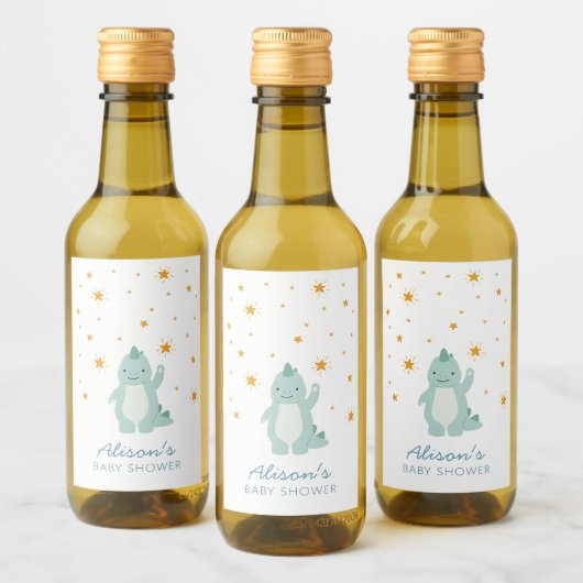 Blue Dinosaur Twinkle Star Baby shower Boy Mini Wijn Etiket (Flessen)
