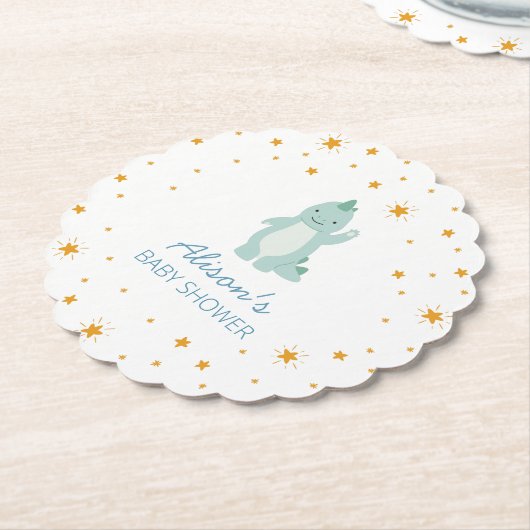 Blue Dinosaur Twinkle Star Baby shower Boy Party Kartonnen Onderzetters (Gekanteld)
