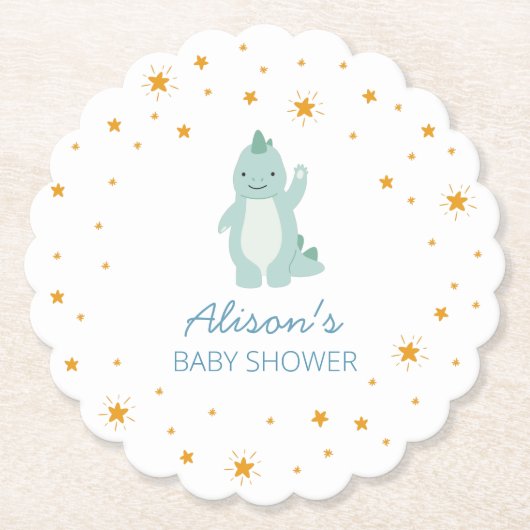 Blue Dinosaur Twinkle Star Baby shower Boy Party Kartonnen Onderzetters (Voorkant)