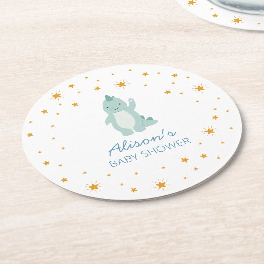 Blue Dinosaur Twinkle Star Baby shower Boy Party Ronde Kartonnen Onderzetter (Gebogen)