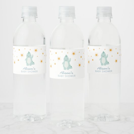 Blue Dinosaur Twinkle Stars Baby Boy Shower Waterfles Etiket (Flessen)