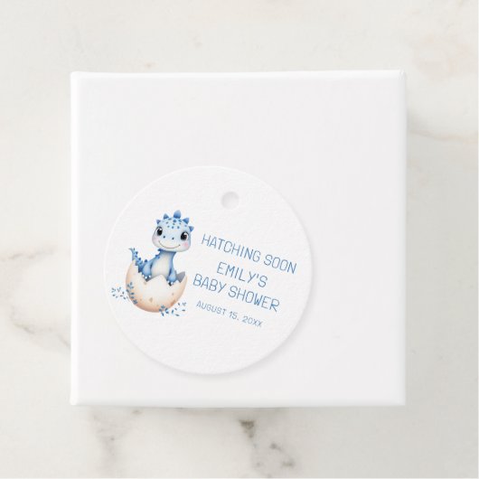 Blue Dinosaur Waterverf Hatching Soon Baby shower Bedankjes Labels (In situ)