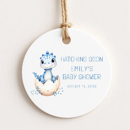 Blue Dinosaur Waterverf Hatching Soon Baby shower Bedankjes Labels