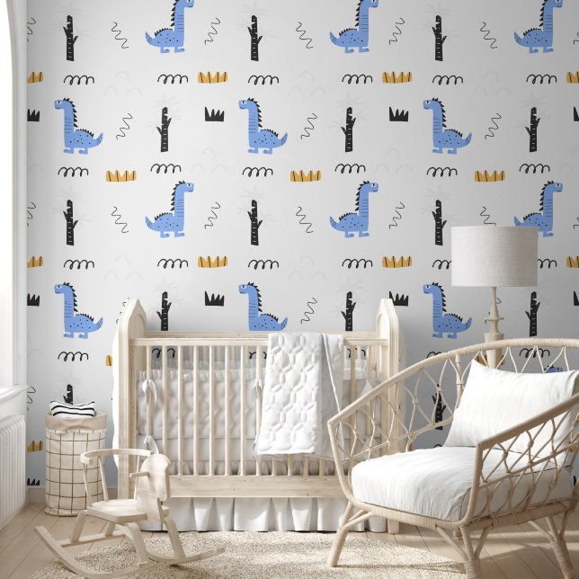 Blue Dinosaur with a Modern Twist Behang (Kinderen)
