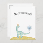 Blue Dinosaur With Balloons Happy Birthday Card Briefkaart (Voorkant / Achterkant)
