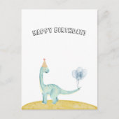 Blue Dinosaur With Balloons Happy Birthday Card Briefkaart (Voorkant)