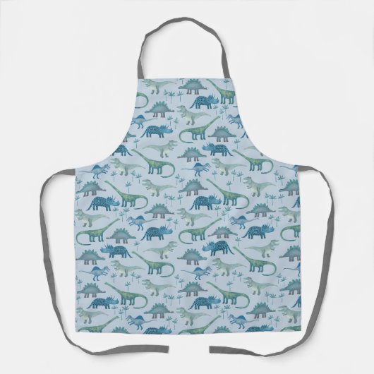 Blue Dinosaurs Pattern Apron Schort (Voorkant)
