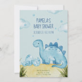Blue Dinosaurus baby shower Invitation Kaart (Voorkant)