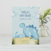 Blue Dinosaurus baby shower Invitation Kaart (Staand voorkant)