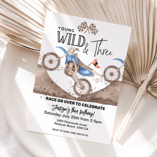 Blue Dirt Bike 3e verjaardag Jong WILD en DRIE Kaart