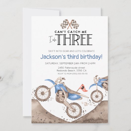 Blue Dirt Bike 3rd birthday - Cant catch me Kaart (Voorkant)