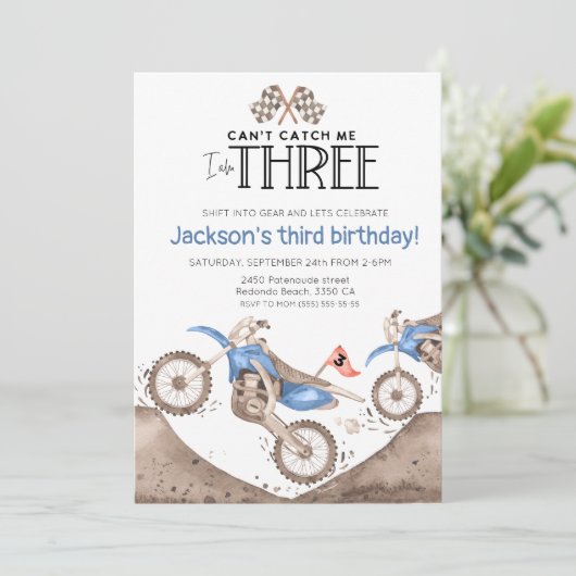 Blue Dirt Bike 3rd birthday - Cant catch me Kaart (Staand voorkant)