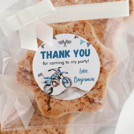 Blue Dirt Bike Boy Birthday Party Ronde Sticker