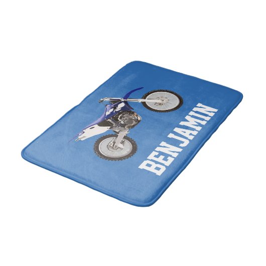 Blue Dirt Bike Name Bath Mat (Gekanteld)