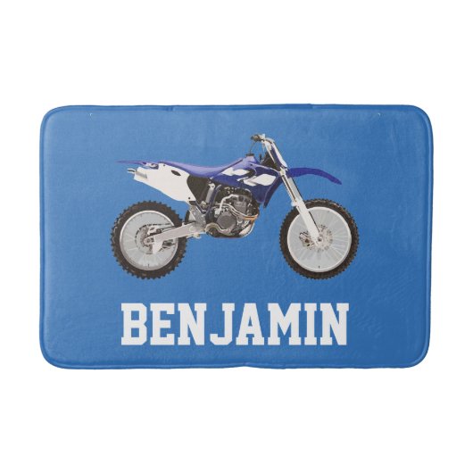 Blue Dirt Bike Name Bath Mat (Voorkant)