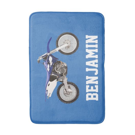 Blue Dirt Bike Name Bath Mat (Voorkant Verticaal)