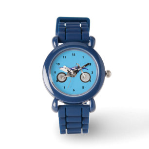 Blue Dirtbike Sports Kinder Boy Motorbike Horloge