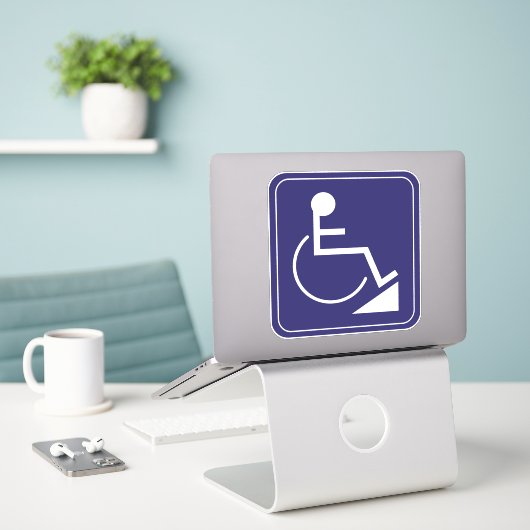 Blue Disabled Rolstoel Ramp Sticker (Laptop op bureau)