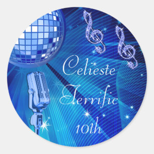 Blue Disco Ball and Retro Microphone 10th Birthday Ronde Sticker