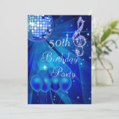 Blue Disco Ball en ballonnen 50th Birthday Kaart (Staand voorkant)