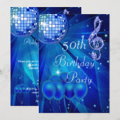 Blue Disco Ball en ballonnen 50th Birthday Kaart (Voorkant / Achterkant)