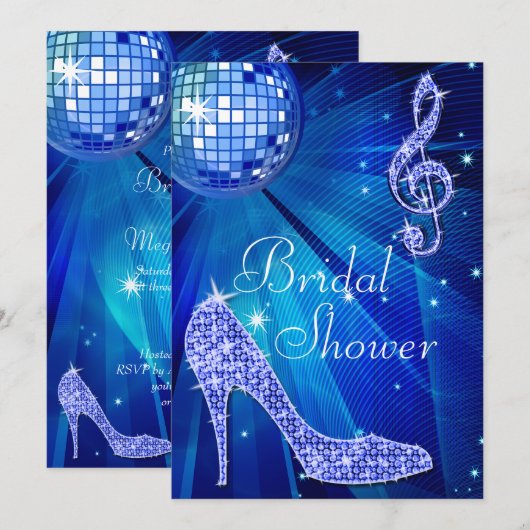 Blue Disco Ball en Sparkle Heels Vrijgezellenfeest Kaart (Voorkant / Achterkant)