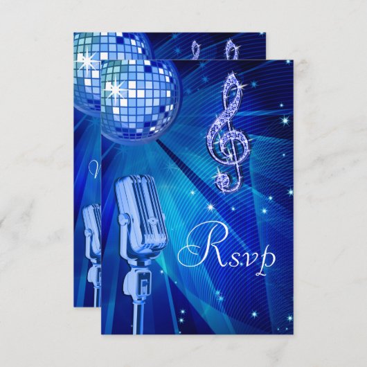 Blue Disco Ball & Retro Microphone RSVP (Voorkant / Achterkant)