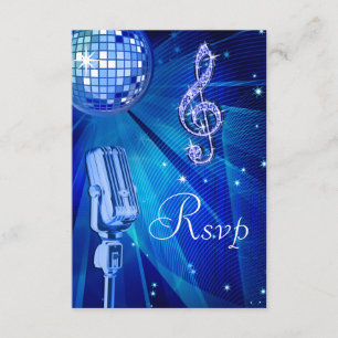 Blue Disco Ball & Retro Microphone RSVP Kaartje